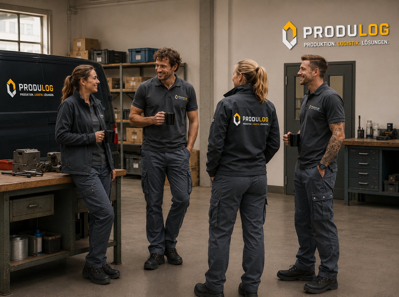 Team mit normaler Arbeitskleidung